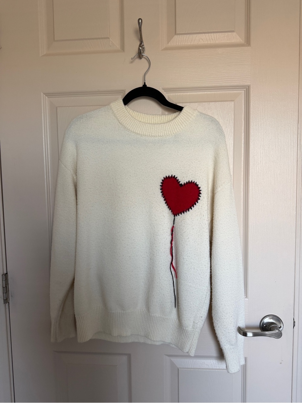 Aelfric Eden Cream Crewneck Sweater with Red Heart Appliqué